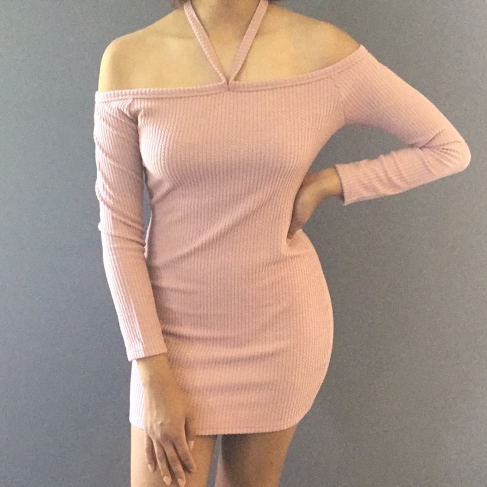 Over the shoulder light pink dress